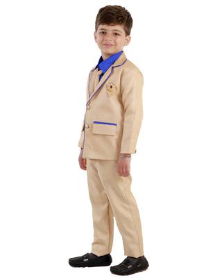 Blue plain cotton silk boys-suit 3