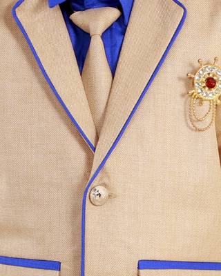 Blue plain cotton silk boys-suit 4