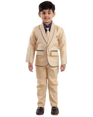 Blue plain cotton silk boys-suit 1