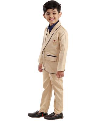 Blue plain cotton silk boys-suit 3