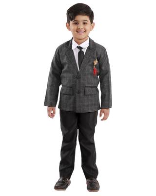 Black plain cotton silk boys-suit 1