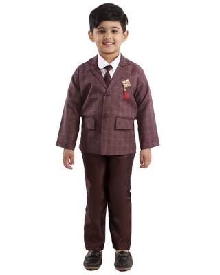 Red plain cotton silk boys-suit 1