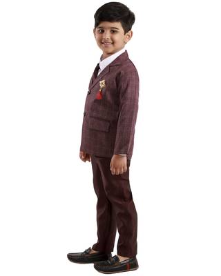 Red plain cotton silk boys-suit 3