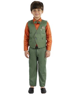 Green plain cotton silk boys-suit 1