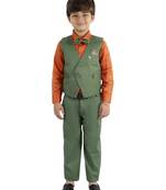 Green plain cotton silk boys-suit