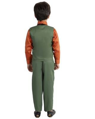 Green plain cotton silk boys-suit 2