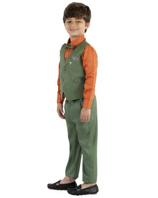 Green plain cotton silk boys-suit 3