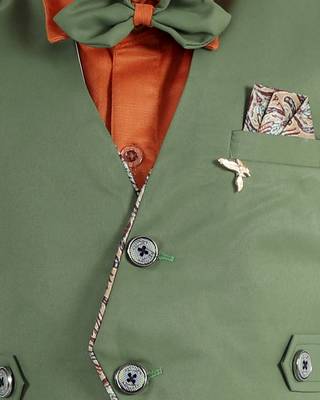 Green plain cotton silk boys-suit 4