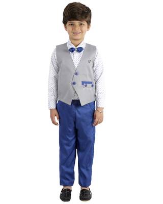 Blue plain cotton silk boys-suit 1