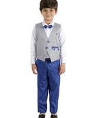 Blue plain cotton silk boys-suit