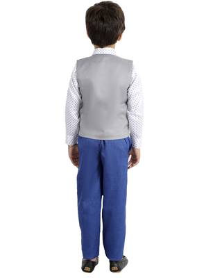 Blue plain cotton silk boys-suit 2