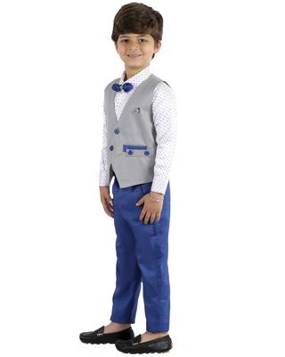 Blue plain cotton silk boys-suit 3