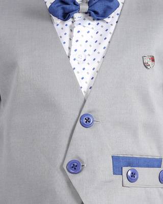 Blue plain cotton silk boys-suit 4
