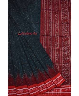Bottle Green Red Jharana Khandua Cotton Saree 1