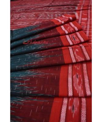Bottle Green Red Jharana Khandua Cotton Saree 7