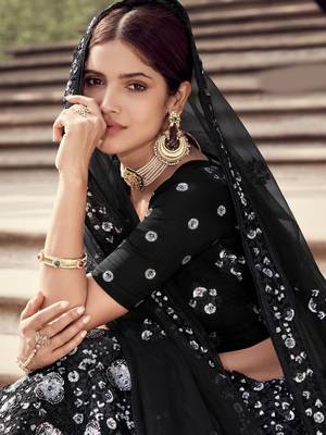 Black embroidered net semi stitched Bridal lehenga 2