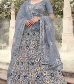 Grey embroidered net semi stitched Bridal lehenga