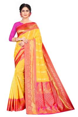 Yellow color  Kanchipuram Silk Saree with blouse 1