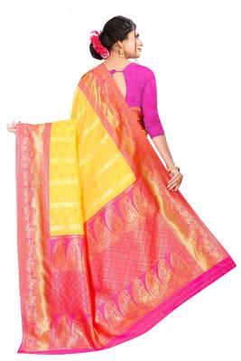 Yellow color  Kanchipuram Silk Saree with blouse 2