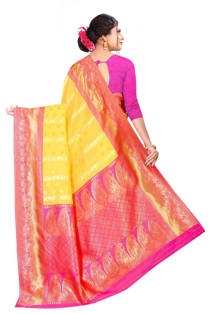 Yellow color  Kanchipuram Silk Saree with blouse