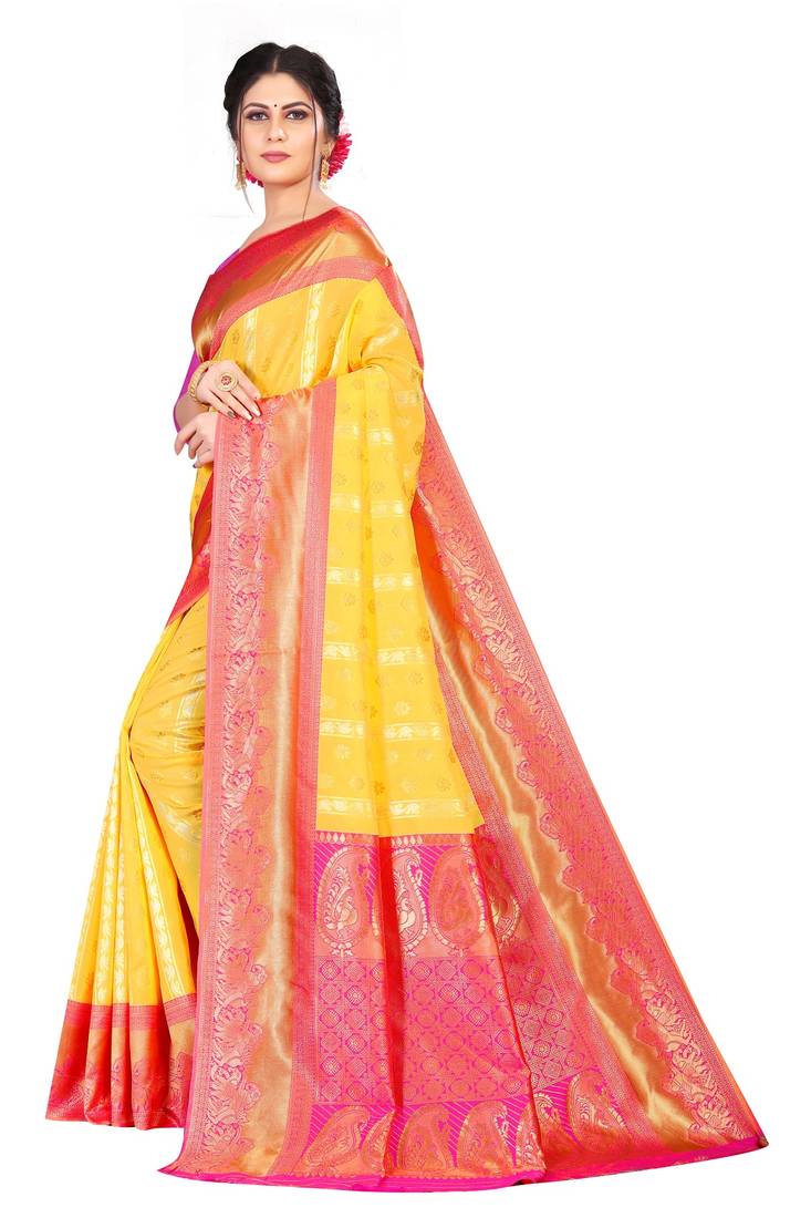 Yellow color  Kanchipuram Silk Saree with blouse