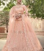 Peach embroidered net Semi Stitched Bridal Lehenga