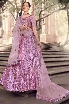 Lilac sequins embroidered net Semi Stitched Bridal Lehenga