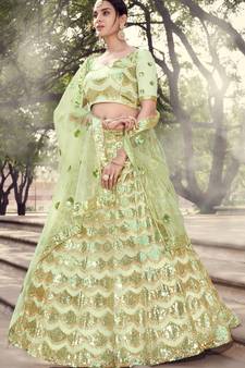 Light-green sequins embroidered net Semi Stitched Bridal Lehenga