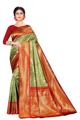 Green Color  Kanjivaram Silk Saree with blouse 1