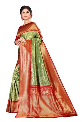 Green Color  Kanjivaram Silk Saree with blouse 3
