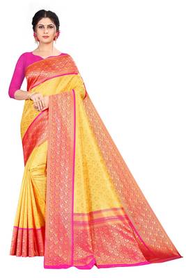  gold Color brocade Silk Saree with blouse 1