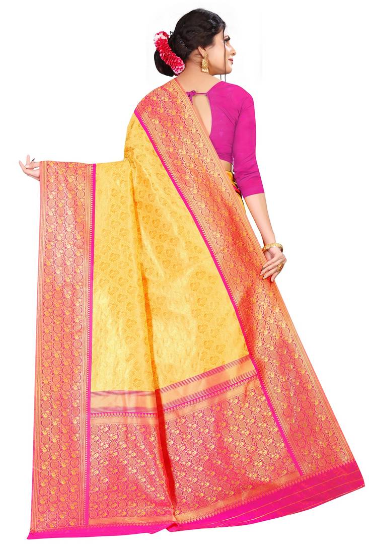  gold Color brocade Silk Saree with blouse