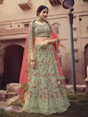 Light-green embroidered georgette semi stitched lehenga 1