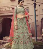 Light-green embroidered georgette semi stitched lehenga