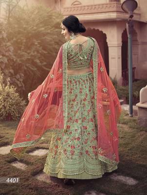 Light-green embroidered georgette semi stitched lehenga 2