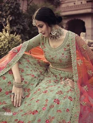 Light-green embroidered georgette semi stitched lehenga 3