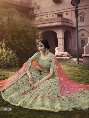 Light-green embroidered georgette semi stitched lehenga 4