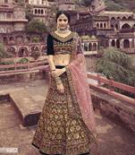 Navy-blue embroidered velvet semi stitched lehenga