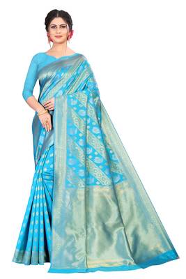 Sky blue color kota silk saree with blouse 1