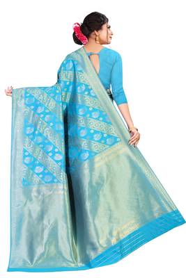 Sky blue color kota silk saree with blouse 2