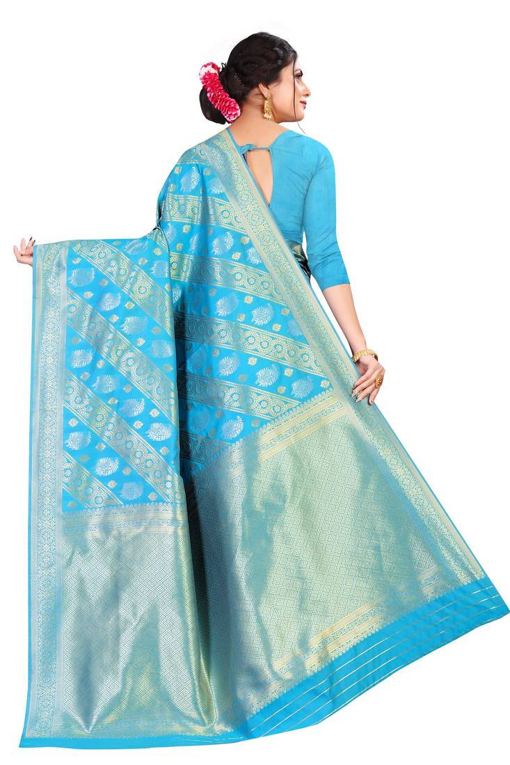 Sky blue color kota silk saree with blouse