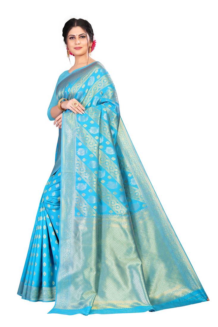 Sky blue color kota silk saree with blouse