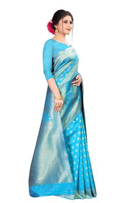 Sky blue color kota silk saree with blouse 4