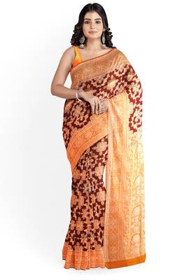Dark blood red woven pure art silk sarees saree with blouse 1