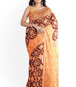 Dark blood red woven pure art silk sarees saree with blouse