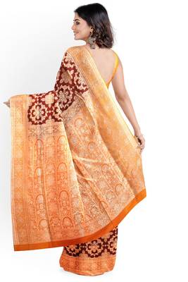 Dark blood red woven pure art silk sarees saree with blouse 2