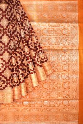 Dark blood red woven pure art silk sarees saree with blouse 3