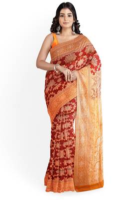 Blood red woven pure art silk sarees saree with blouse 1