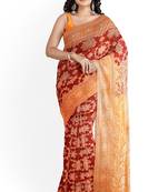 Blood red woven pure art silk sarees saree with blouse