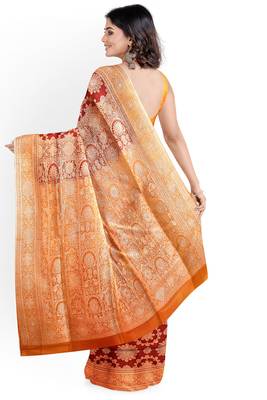 Blood red woven pure art silk sarees saree with blouse 2